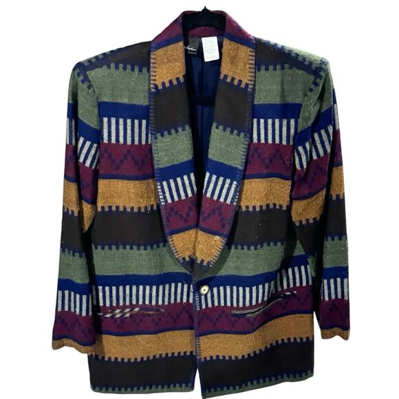 ANTHONY MARK HANKINS Boho Southwestern Blazer‎ Size 8 Vintage Whipstitch Trim - Picture 1 of 12